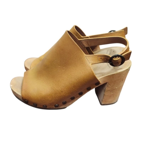 Sezane Dakota High Clogs in Terracotta Red Wooden Heels Buckle Chunky Platform - Picture 5 of 14